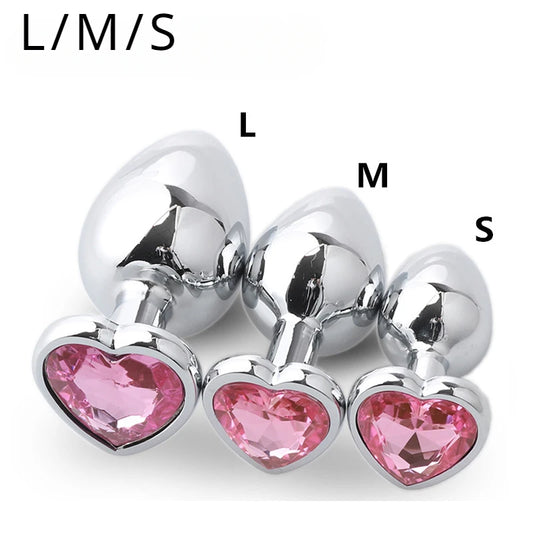 3 Sizes Anal Plug Heart Stainless Steel Crystal Anal Plug Stimulator Butt Plug Prostate Massager Dildo Anal Sex Toy for Man Wife