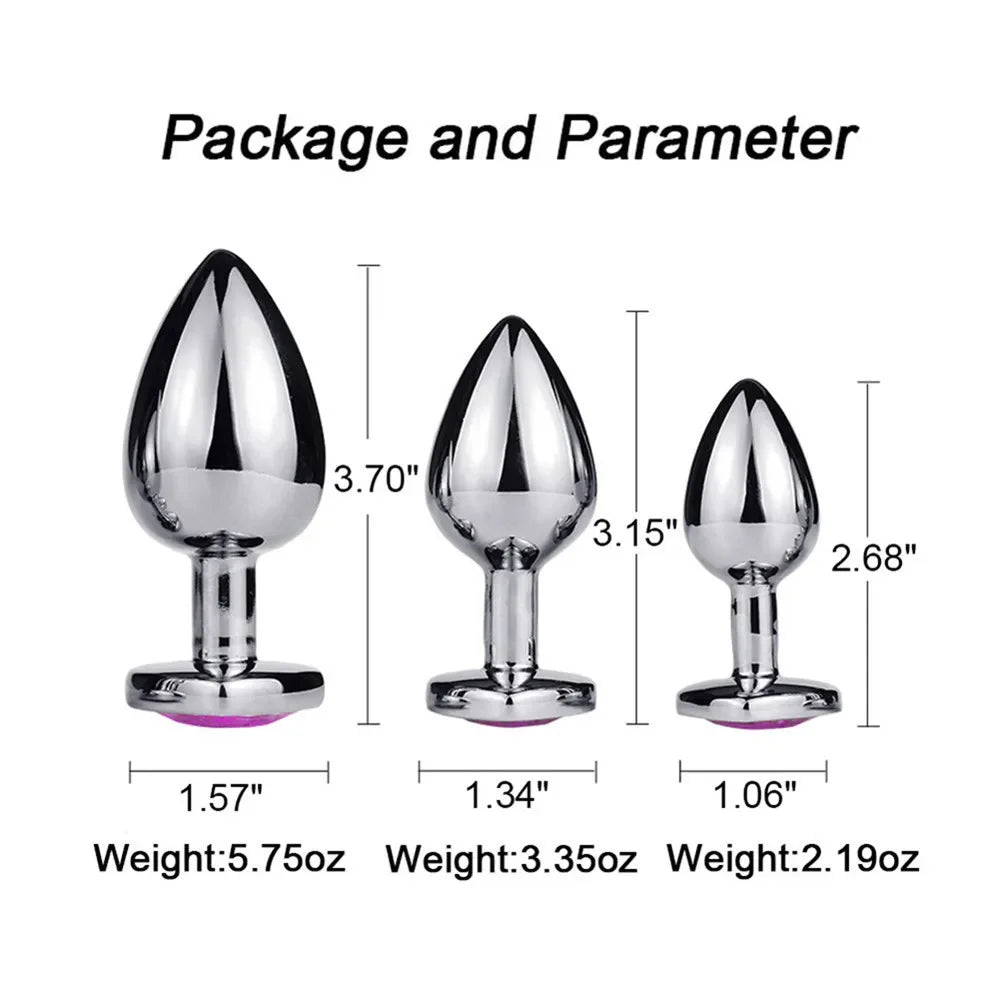 3 Sizes Anal Plug Heart Stainless Steel Crystal Anal Plug Stimulator Butt Plug Prostate Massager Dildo Anal Sex Toy for Man Wife