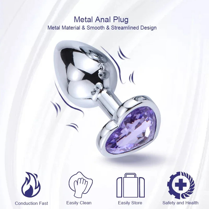 3 Sizes Anal Plug Heart Stainless Steel Crystal Anal Plug Stimulator Butt Plug Prostate Massager Dildo Anal Sex Toy for Man Wife