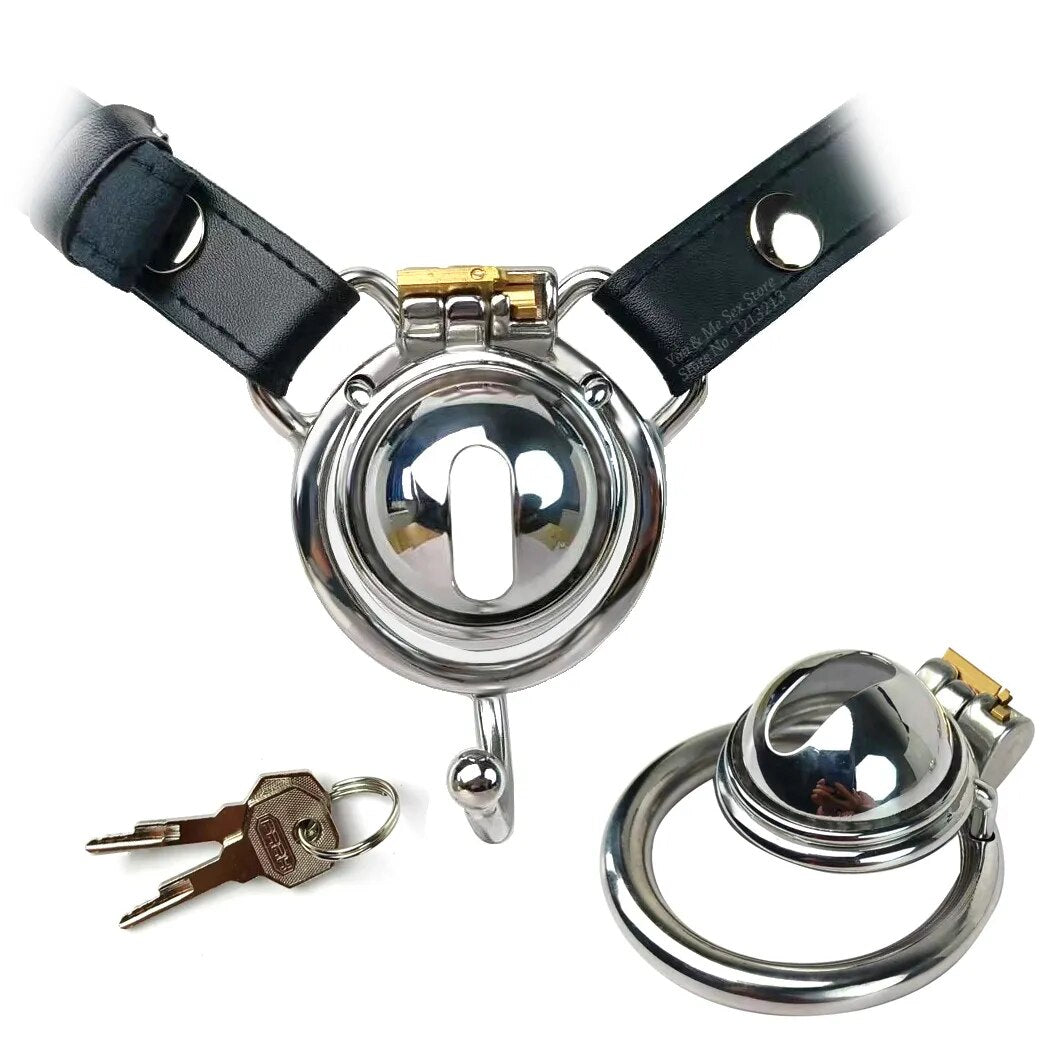 Stainless Steel Male Strap on Mini Chastity Device