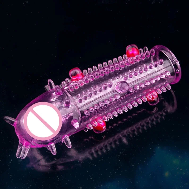 3D Large Particles Crystal Penis with Spines Thick Penis Enlarger Delay Ejaculation Cock Ring for Sex Life Couples