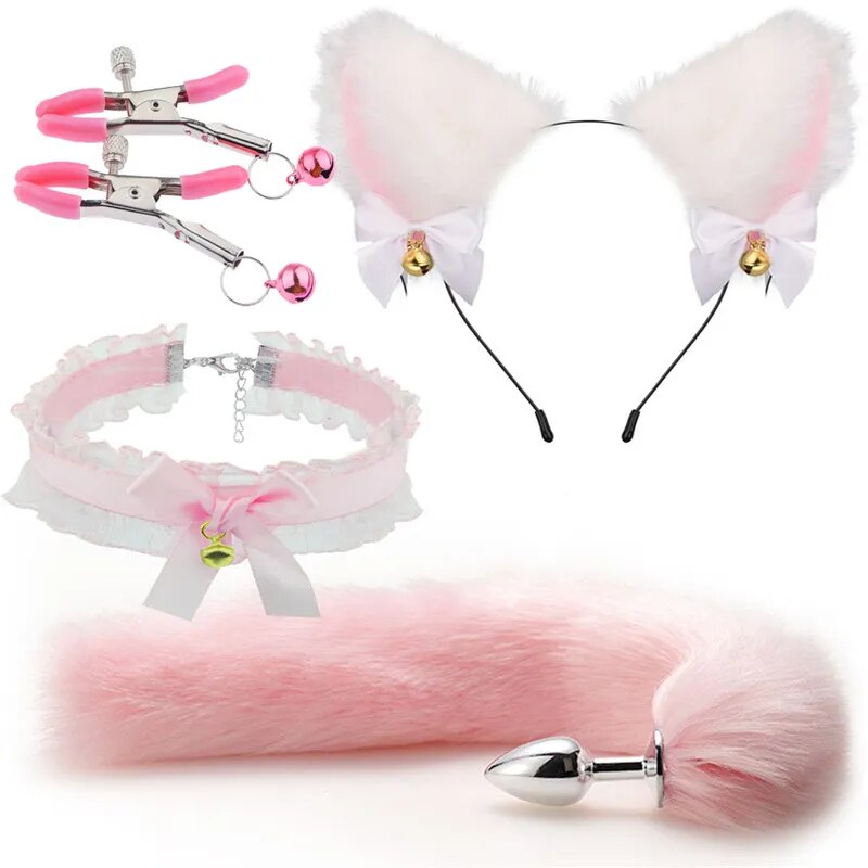 3/4pcs Cosplay Animal Ear Tail Fox Anal Plug