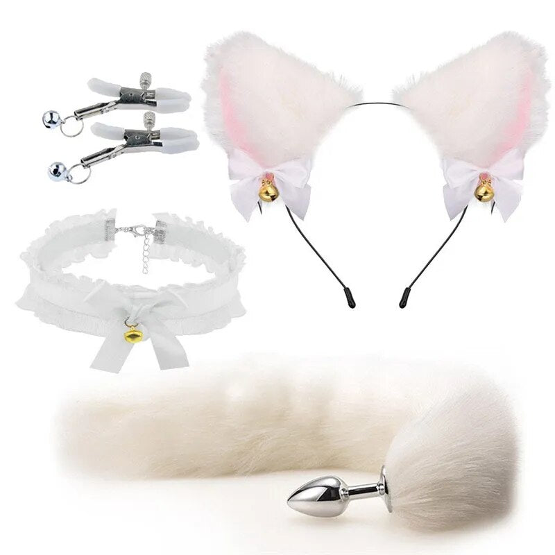 3/4pcs Cosplay Animal Ear Tail Fox Anal Plug