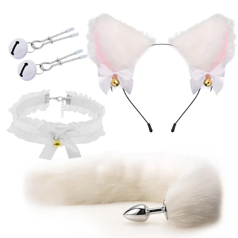 3/4pcs Cosplay Animal Ear Tail Fox Anal Plug