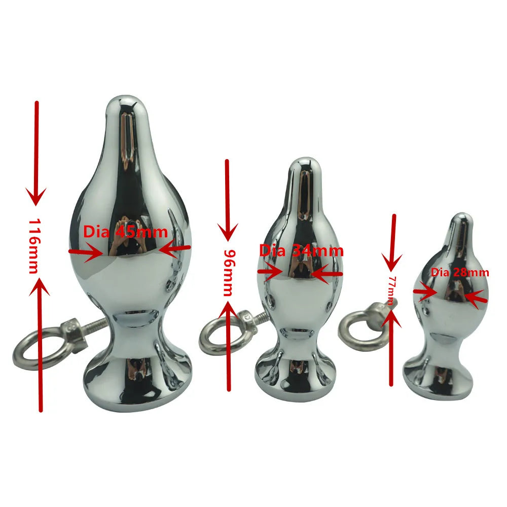 3pcs set Large medium small size  pull ring Crystal Metal Anal plug Booty Silver Stainless steel Jewelry butt plug Sex toys