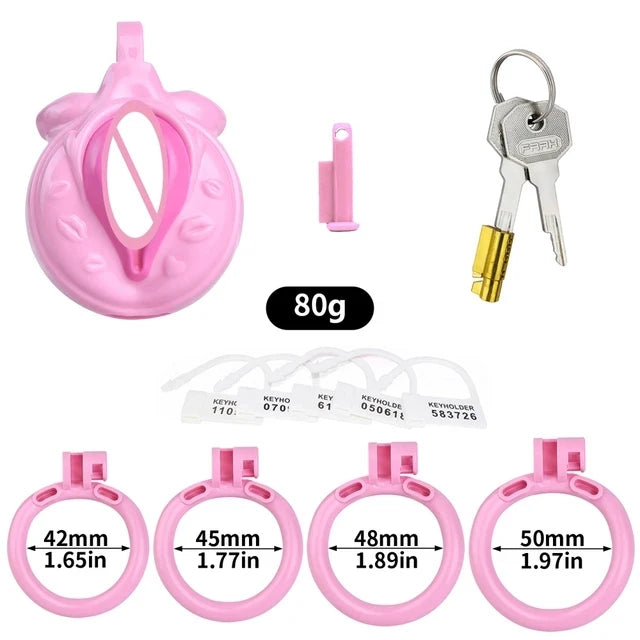 4 Colors Sissy Pussy Chastity Cage Set Lightweight Male Micro Labia Cock Cage With 4 Size Penis Rings BDSM Sexy Toys For Men Gay