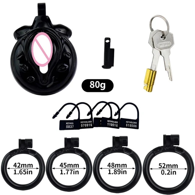 4 Colors Sissy Pussy Chastity Cage Set Lightweight Male Micro Labia Cock Cage With 4 Size Penis Rings BDSM Sexy Toys For Men Gay
