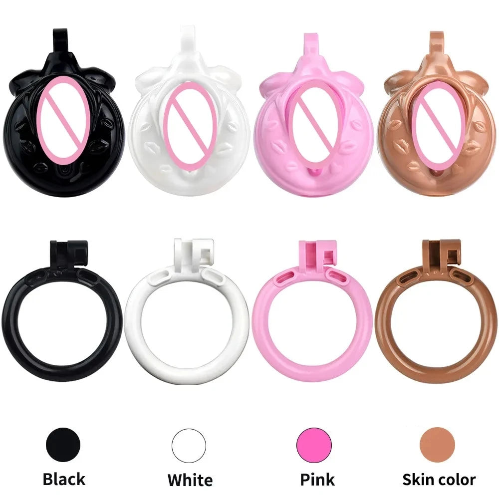 4 Colors Sissy Pussy Chastity Cage Set Lightweight Male Micro Labia Cock Cage With 4 Size Penis Rings BDSM Sexy Toys For Men Gay
