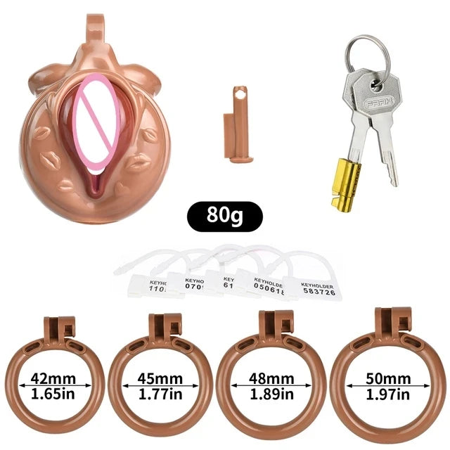 4 Colors Sissy Pussy Chastity Cage Set Lightweight Male Micro Labia Cock Cage With 4 Size Penis Rings BDSM Sexy Toys For Men Gay