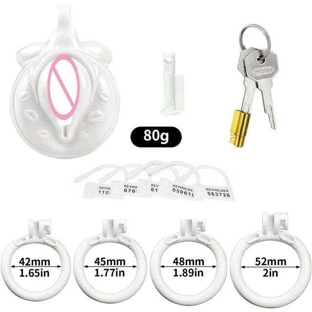 4 Colors Sissy Pussy Chastity Cage Set Lightweight Male Micro Labia Cock Cage With 4 Size Penis Rings BDSM Sexy Toys For Men Gay