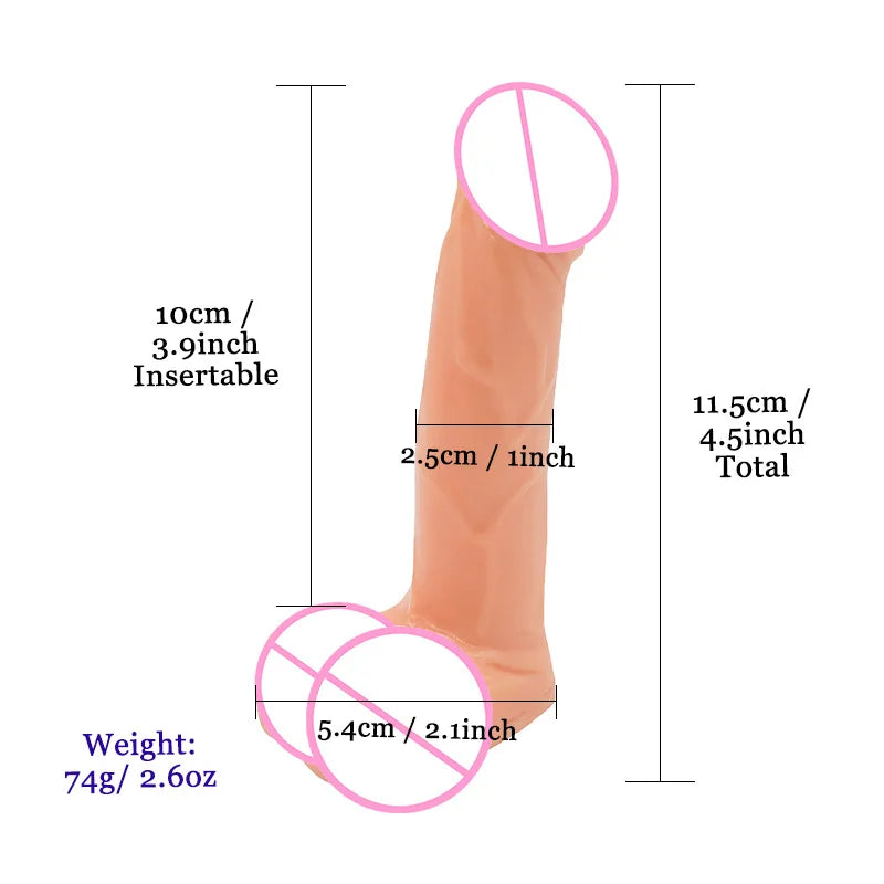 4 Inch Realistic Small Dildo Beginner Anal Plug Soft Anal Dildo with Curved Shaft and Balls Adult Sex Toy Women Men Couple