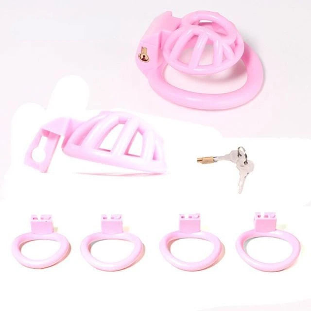 4 Sizes Rings Adult Male Chastity Device: Super Small, Lightweight Nylon Cage with Invisible Lock and Keys - Penis Exercise Toy