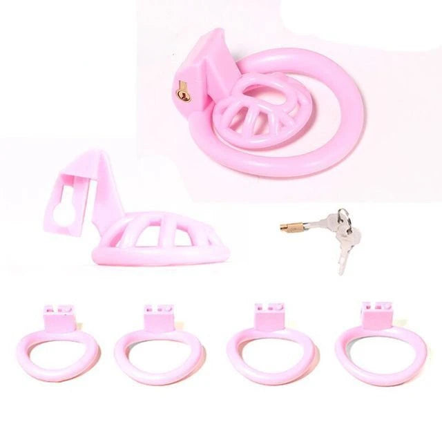 4 Sizes Rings Adult Male Chastity Device: Super Small, Lightweight Nylon Cage with Invisible Lock and Keys - Penis Exercise Toy