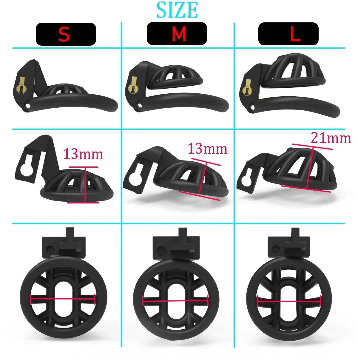 4 Sizes Rings Adult Male Chastity Device: Super Small, Lightweight Nylon Cage with Invisible Lock and Keys - Penis Exercise Toy