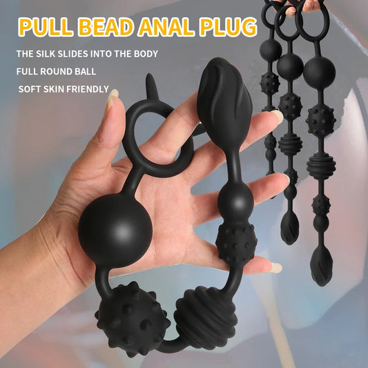 48cm Anal Beads Orgasm Vagina Plug Play Pull Ring Ball Anal Stimulator Butt Beads Plug Sex Toys For Adult Men Women Gay Anus Toy