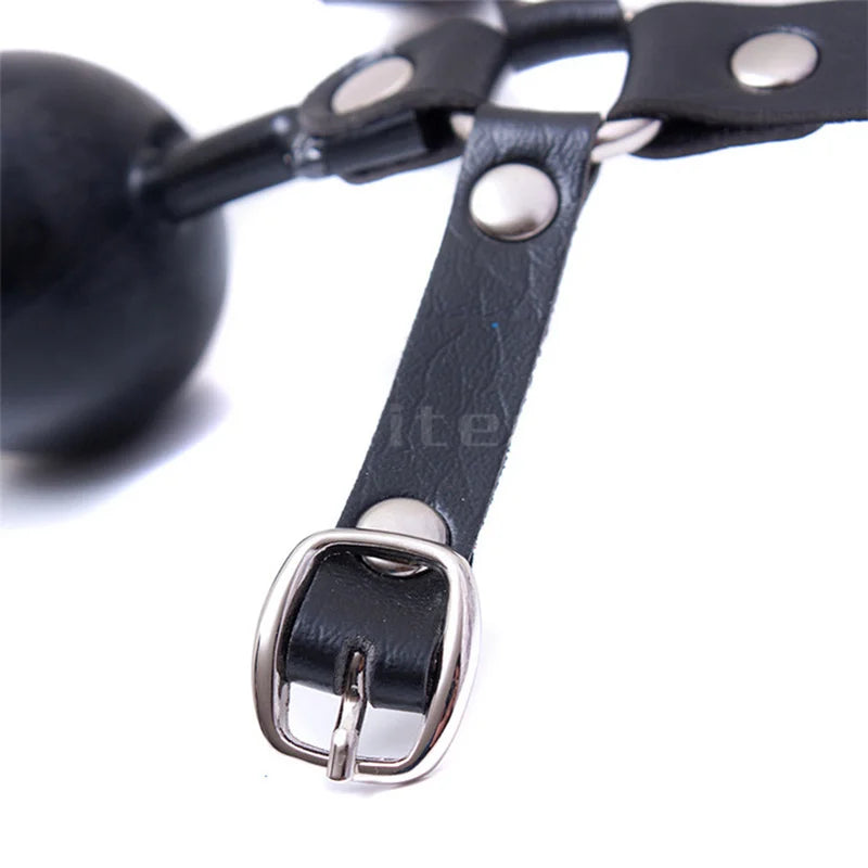 48mm Ball Gag Open Mouth Gag PU Leather Head Harness Bondage Silicone Gag with Lock Adult Games BDSM Sex Toys for Couple Women