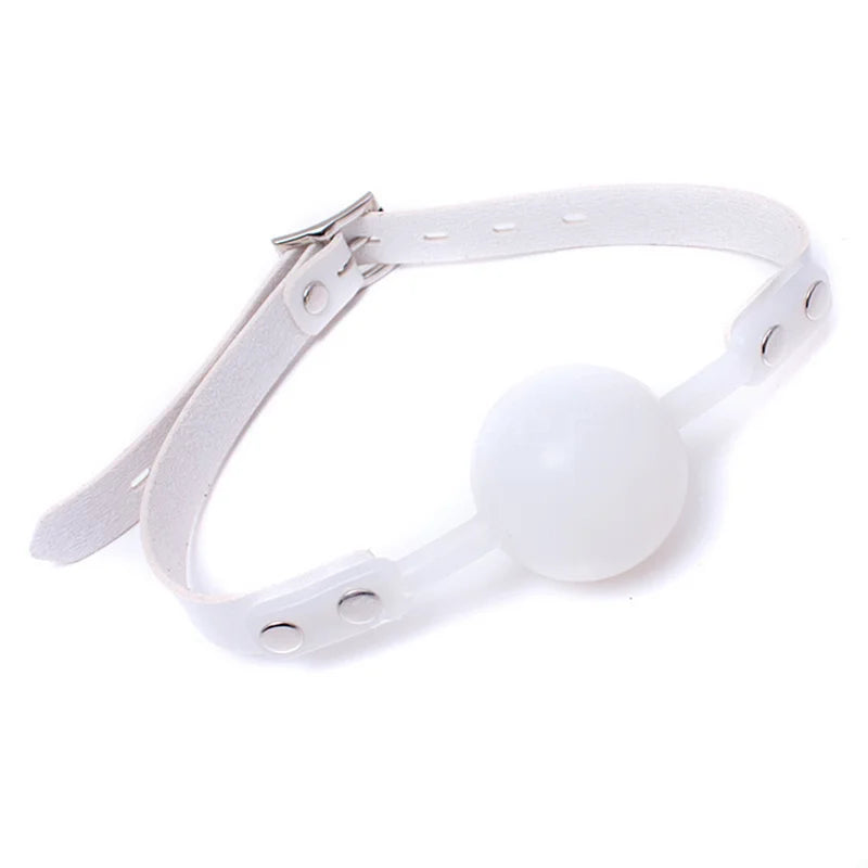 48mm Silicone Ball Gag Open Mouth Gag PU Leather Head Harness Bondage Gag with Lock Adult Games BDSM Sex Toys for Couple Women