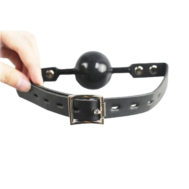 48mm Silicone Ball Gag Open Mouth Gag PU Leather Head Harness Bondage Gag with Lock Adult Games BDSM Sex Toys for Couple Women