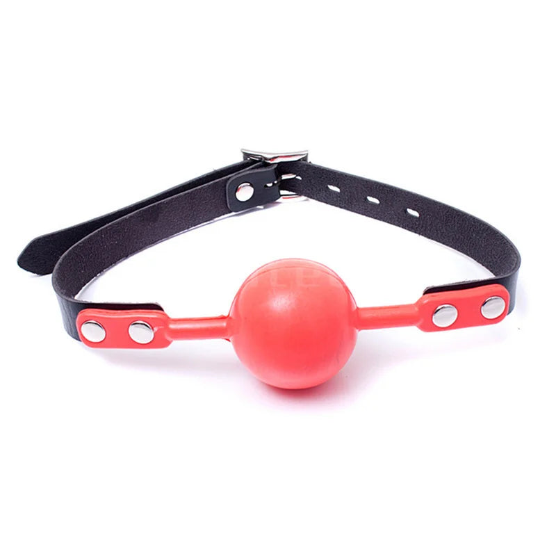 48mm Silicone Ball Gag Open Mouth Gag PU Leather Head Harness Bondage Gag with Lock Adult Games BDSM Sex Toys for Couple Women