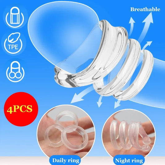 4PCS/Set Foreskin Correction Ring Reusable Penis Rings Delay Ejaculation Breathable Cock Ring Sex Toys for Men New Cockrings