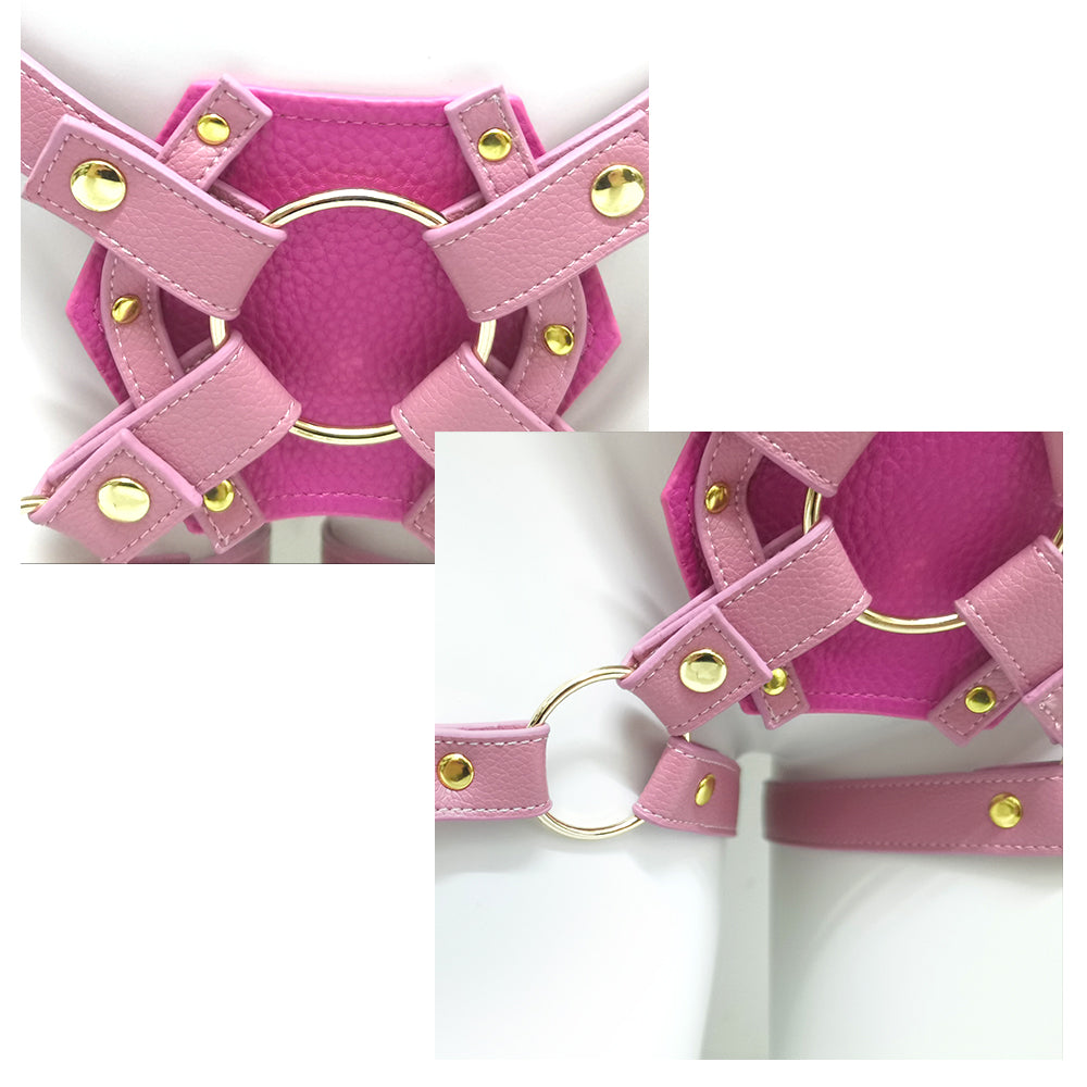 PINK Women Leather Strap On Harness Dildo Belt