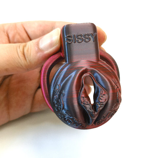 Reddish-Black Gradient Pussy Vaginal Cock Cage 5 Rings