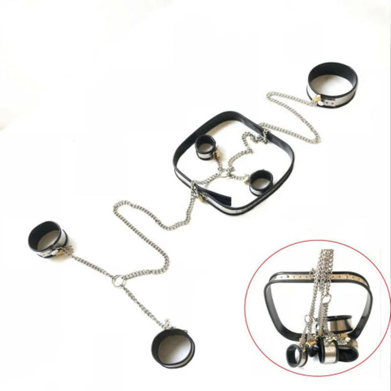 4pcs/Set Bondage Set Handcuffs Ankle Cuffs Collar Bdsm Chastity Belt Restraints Bdsm Kit Adult Games Sex Toys for Men Women