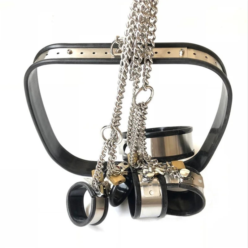 4pcs/Set Bondage Set Handcuffs Ankle Cuffs Collar Bdsm Chastity Belt Restraints Bdsm Kit Adult Games Sex Toys for Men Women