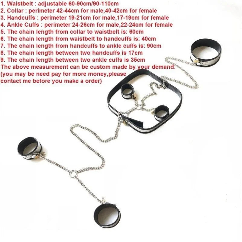 4pcs/Set Bondage Set Handcuffs Ankle Cuffs Collar Bdsm Chastity Belt Restraints Bdsm Kit Adult Games Sex Toys for Men Women