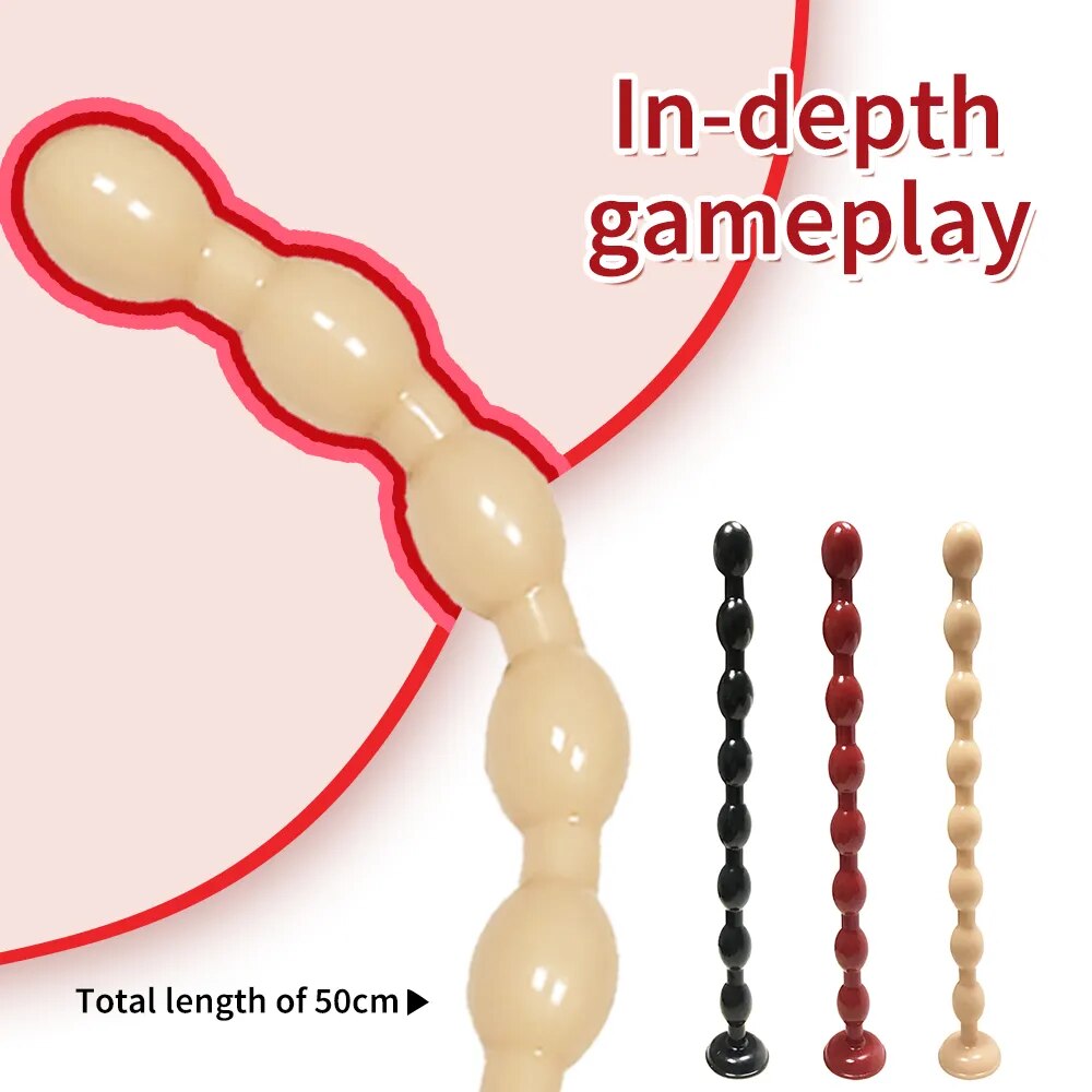 50cm Long Anal Bead Plug With Suction Cup Prostate Massager Anus Dilator Butt Plug Masturbate Anal Bead Sex Toys For Men Women