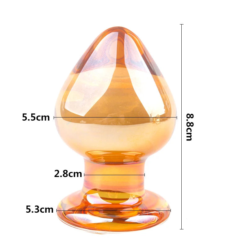 55mm Gold Big Glass Anal Plug Huge Anal Balls Fist Butt Plug Glass Prostate Massage Dilatador Anal Sex Toys for Women Men