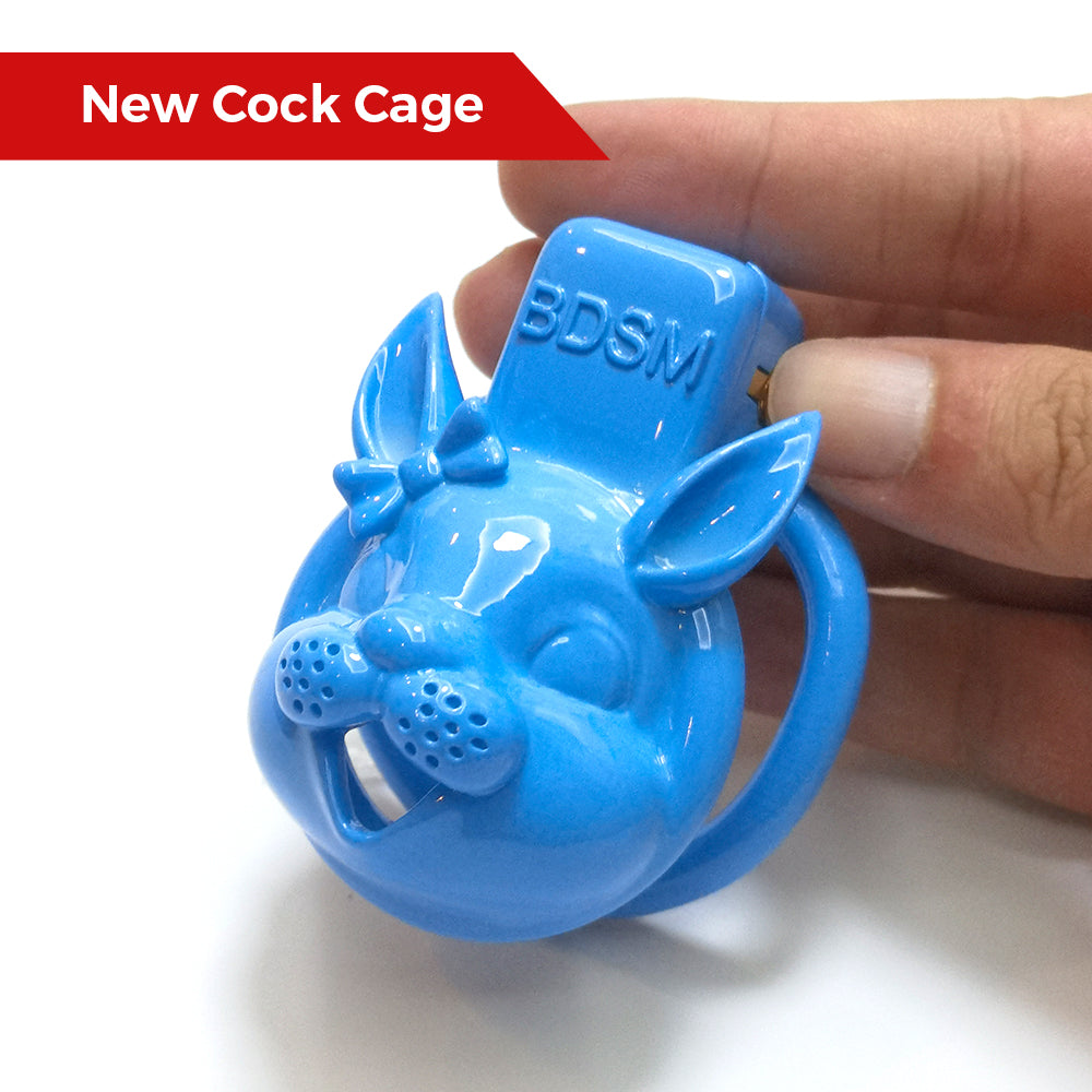 BDSM Blue Cute Rabbit Sissy Chastity Cage