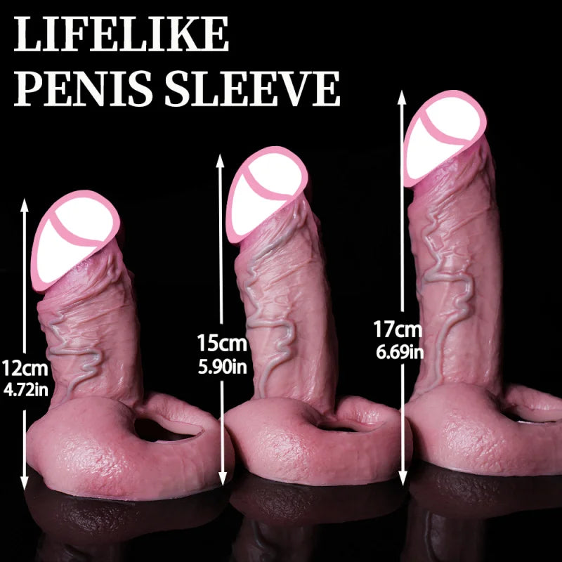 6 Sizes Realistic Enlarger Cock Sleeve Penis Cover Big Silicone Condoms For Man Dick Extend Penis Sex Toys For Men Sex Products