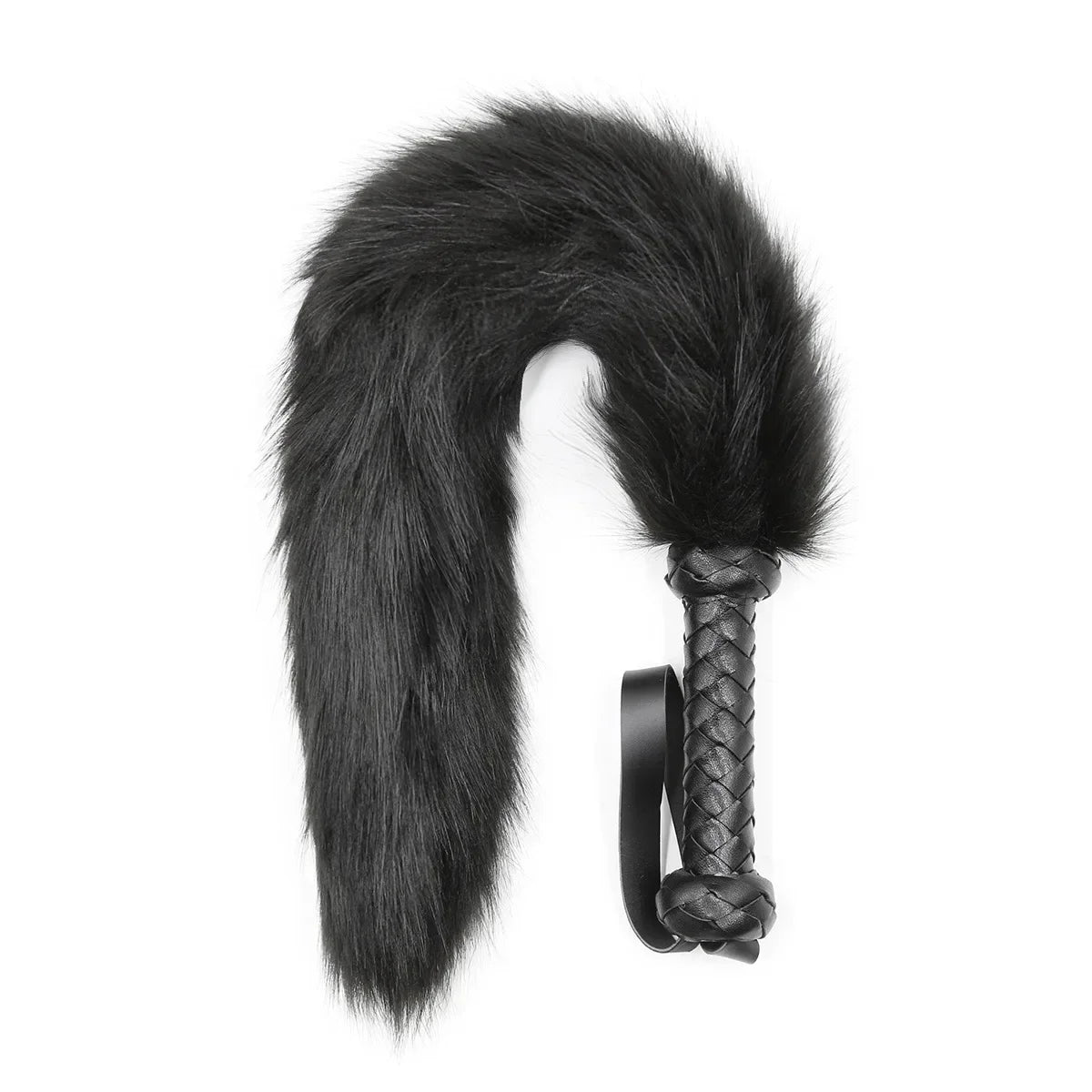 61CM Artificial Wool Fox's Tail Whip,Horse Whip,Costumes Performance Props,PU Leather Handle with Wrist Strap