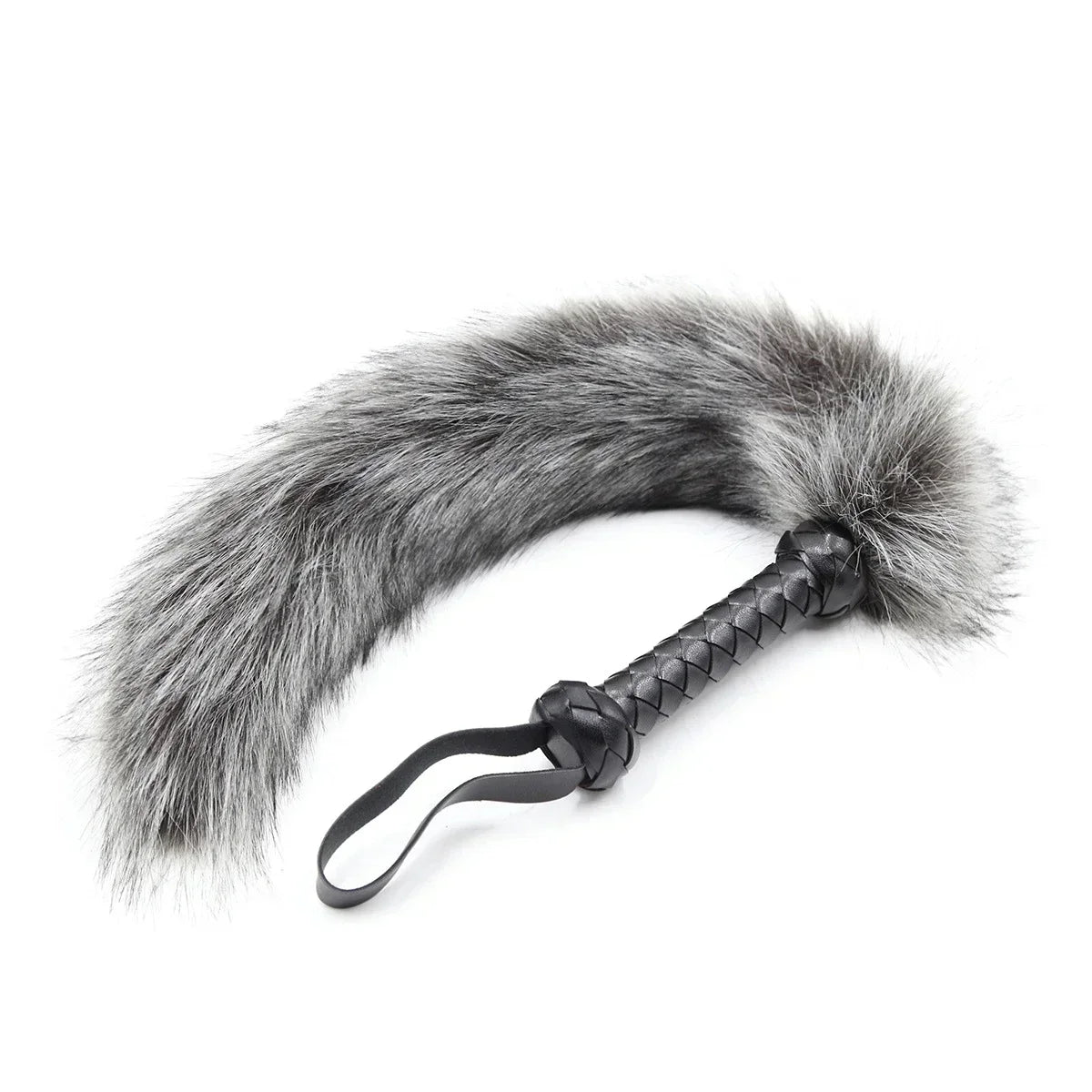 61CM Artificial Wool Fox's Tail Whip,Horse Whip,Costumes Performance Props,PU Leather Handle with Wrist Strap