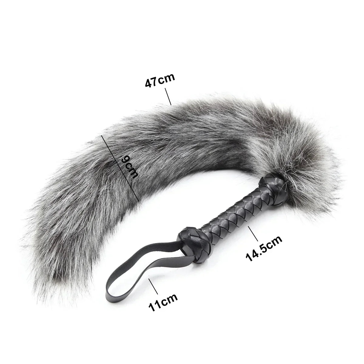 61CM Artificial Wool Fox's Tail Whip,Horse Whip,Costumes Performance Props,PU Leather Handle with Wrist Strap