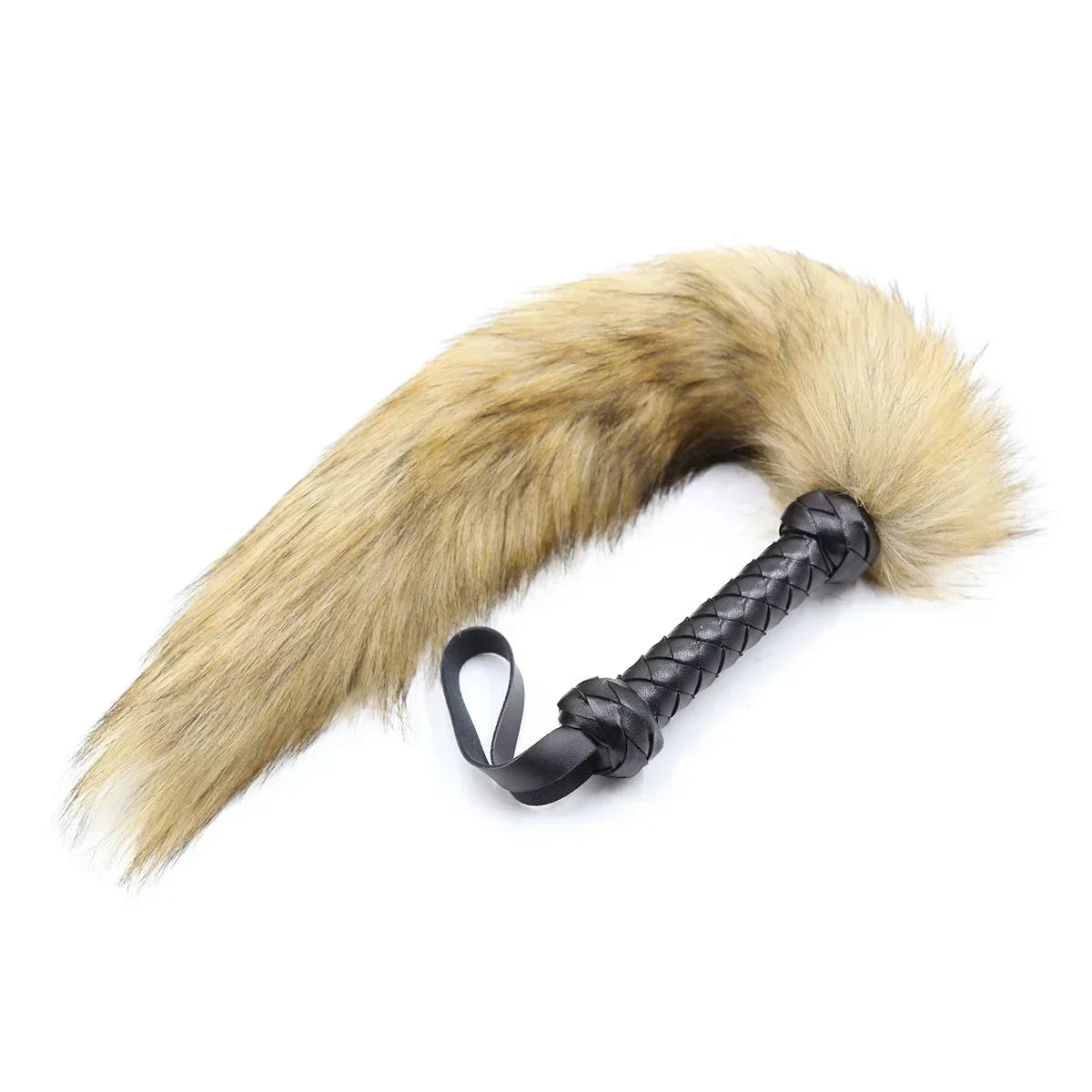 61CM Artificial Wool Fox's Tail Whip,Horse Whip,Costumes Performance Props,PU Leather Handle with Wrist Strap