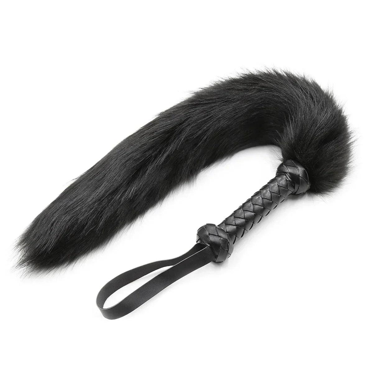 61CM Artificial Wool Fox's Tail Whip,Horse Whip,Costumes Performance Props,PU Leather Handle with Wrist Strap