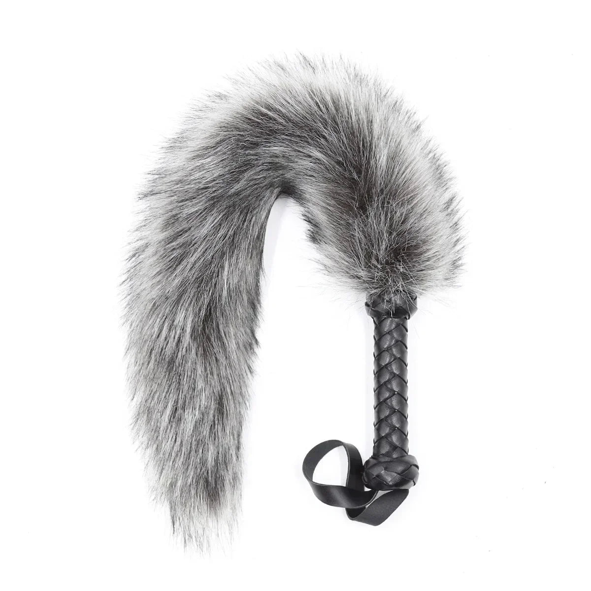 61CM Artificial Wool Fox's Tail Whip,Horse Whip,Costumes Performance Props,PU Leather Handle with Wrist Strap