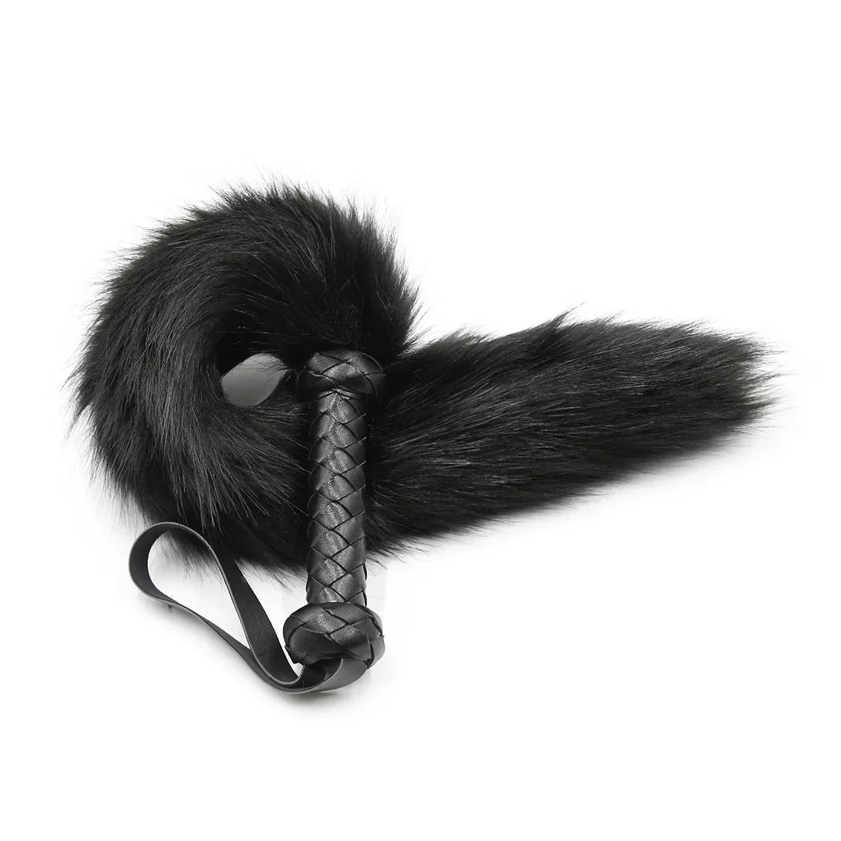 61CM Artificial Wool Fox's Tail Whip,Horse Whip,Costumes Performance Props,PU Leather Handle with Wrist Strap