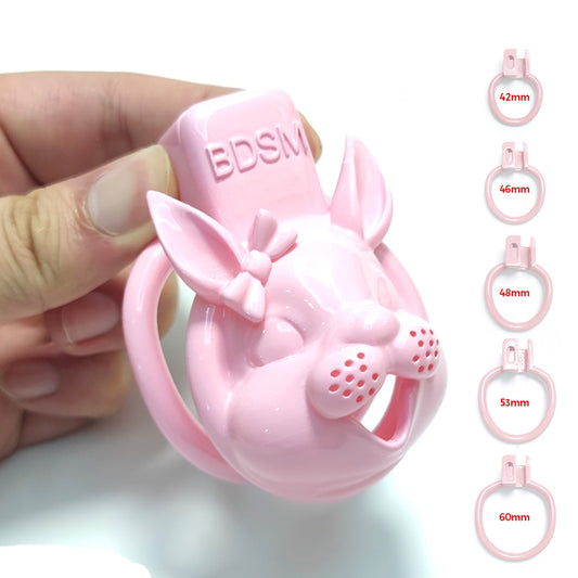 Pink Cute Rabbit Chastity Cage with Stealth Lock Ring