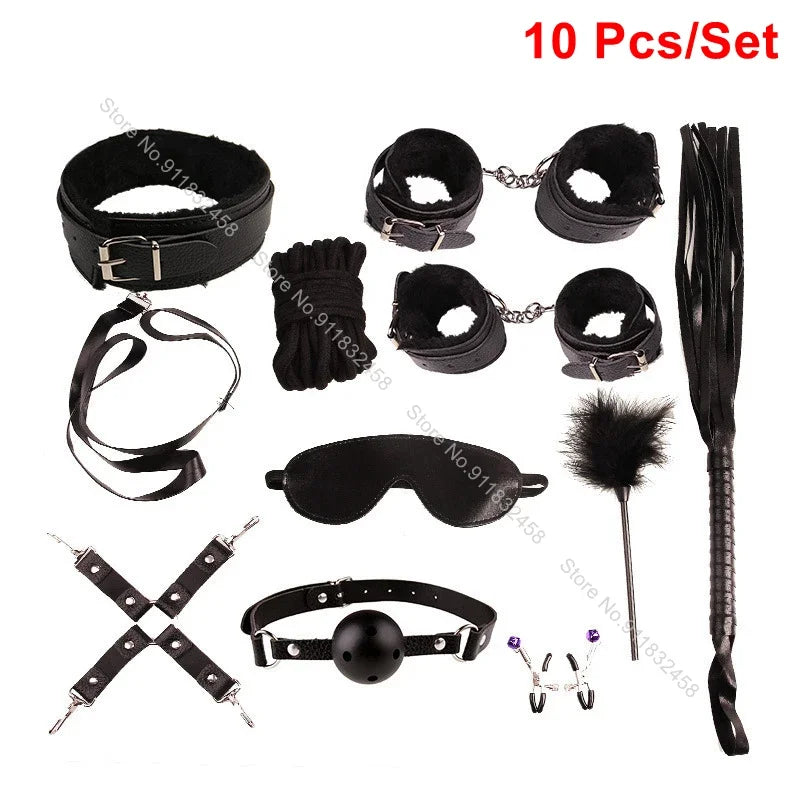 7/10Pcs Sex Toys For Women Cotton Rope Handcuffs Collar String Mouth Ceppi Whip Suit Offbeat Bondage Toys Adult Games Sex Shop