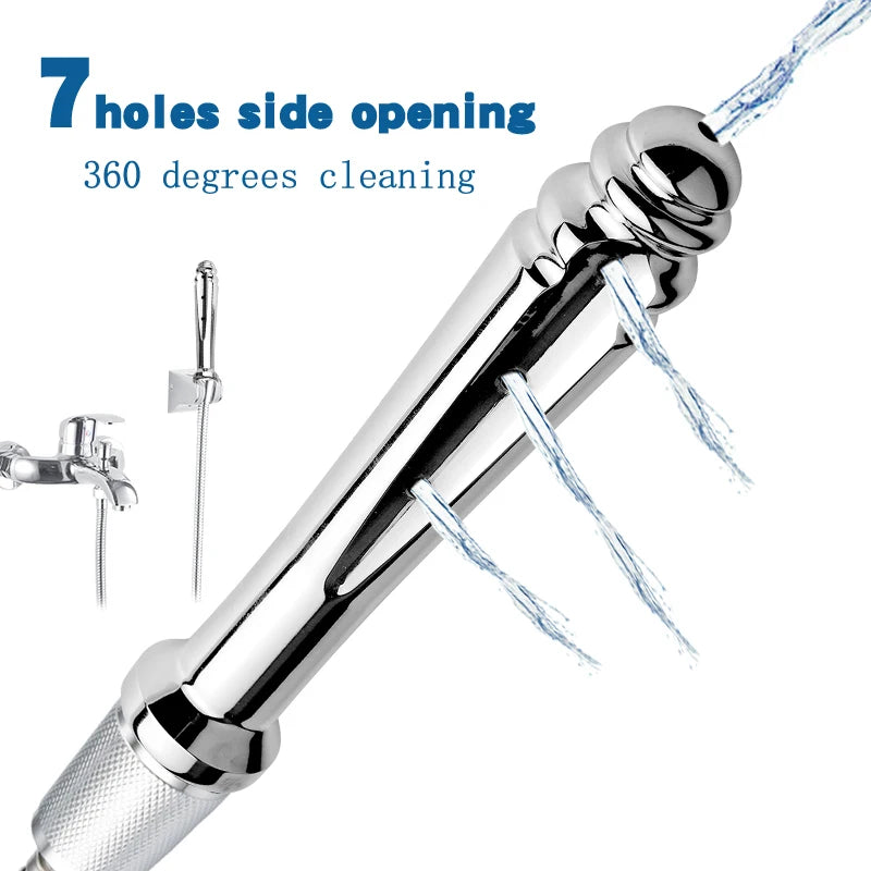 7 Holes Side Opening Enema Stainless Steel Anal Douche Shower Cleaning Enemator Metal Anal Cleaner Butt Plugs Tap Anal Sex Toys