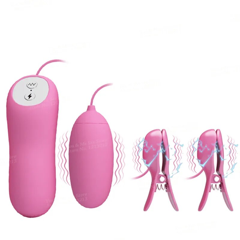 7 vibration 3 Electric Shock Nipple Clamps Vibrating Egg Breast Vibrator Clitoris Labia Clip Stimulation BDSM Sex Toy for Women