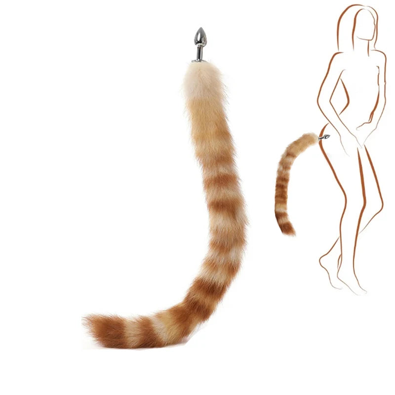 70cm Super long real fox tail anal beads butt plug Metal Flirting erotic coaplay BDSM ass sex toy couple role play game women