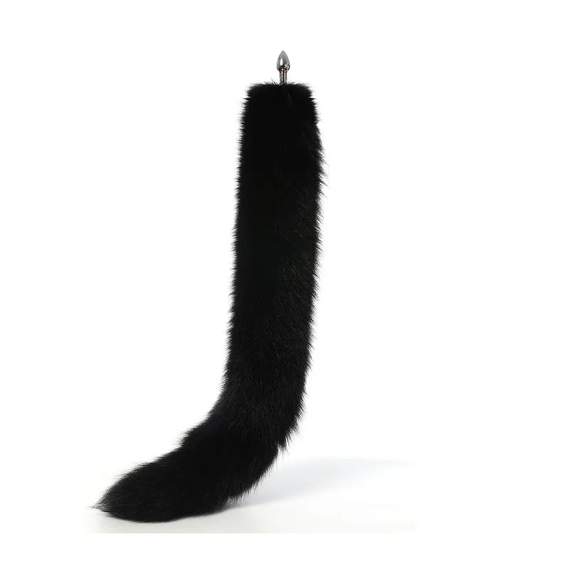 70cm Super long real fox tail anal beads butt plug Metal Flirting erotic coaplay BDSM ass sex toy couple role play game women