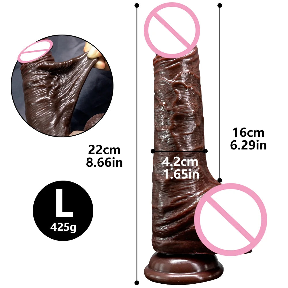 8.66in Soft Realistic Penis for Women Suction Cup Dildo Female Masturbator Sliding Testicles Foreskin Big Dick Adult Sex Toys