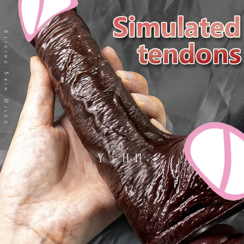 8.66in Soft Realistic Penis for Women Suction Cup Dildo Female Masturbator Sliding Testicles Foreskin Big Dick Adult Sex Toys