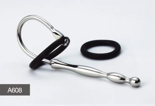 8*80mm stainless steel urethral stretching penis plug with silicone cock ring A608