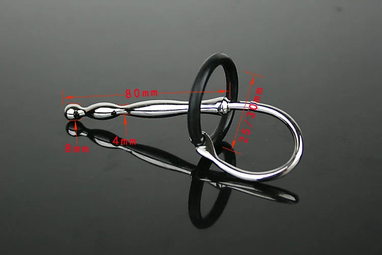 8*80mm stainless steel urethral stretching penis plug with silicone cock ring A608